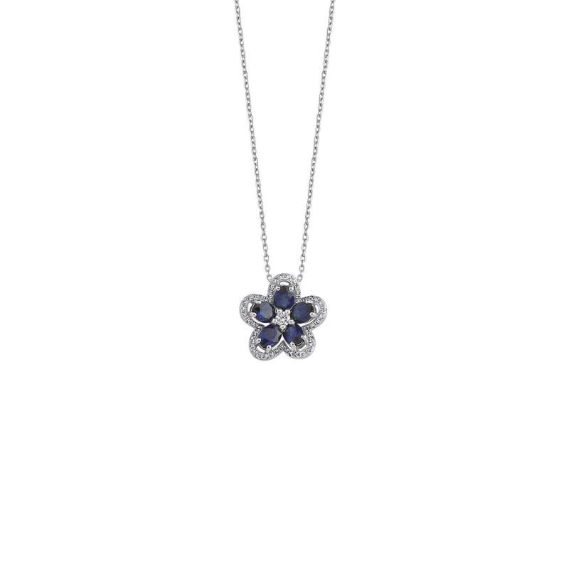 0.20 Carat Flower Sapphire Diamond Necklace