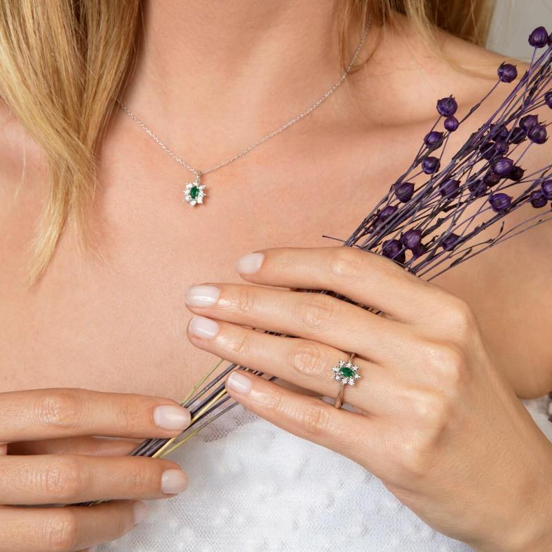 0.03 Carat Emerald Diamond Necklace