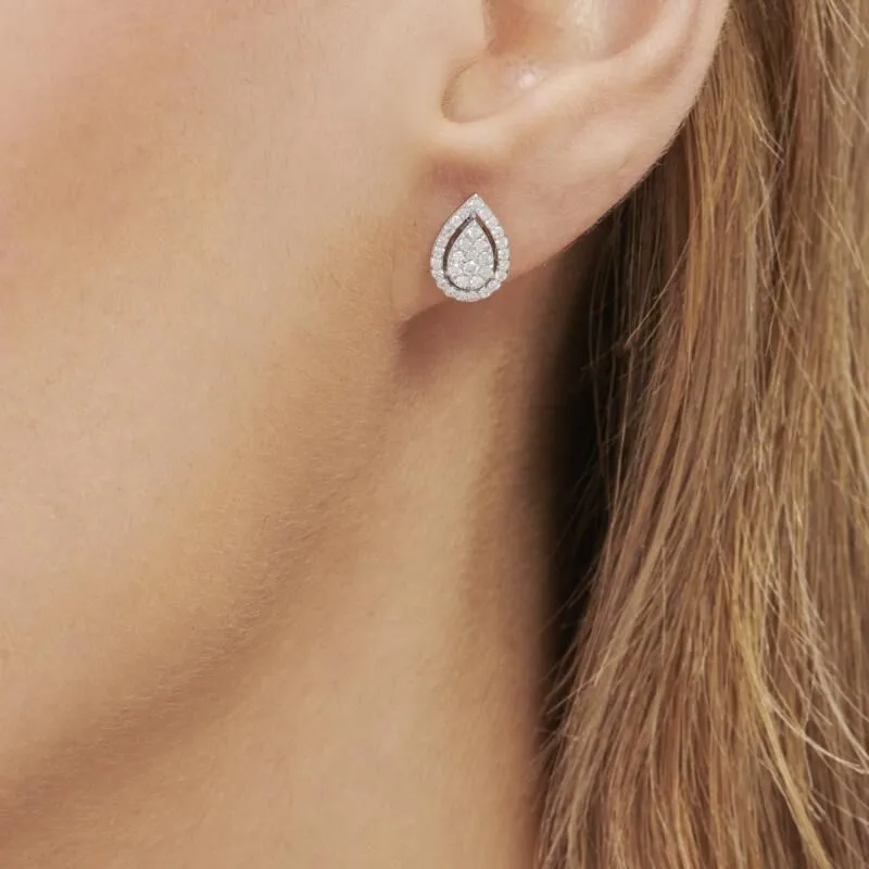 0.33 Carat Pear Shaped Cluster Diamond Earrings