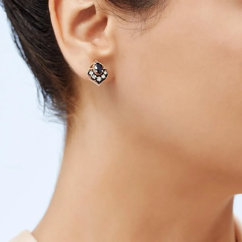 Rose Cut Diamond Sapphire Earrings