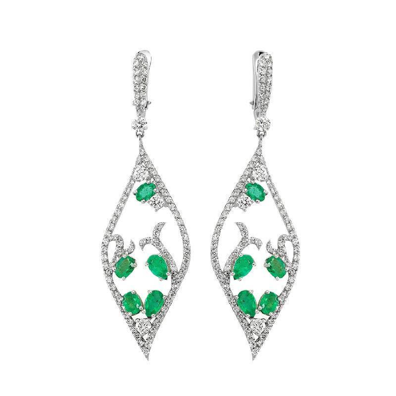 1.74 Carat Emerald Diamond Earrings