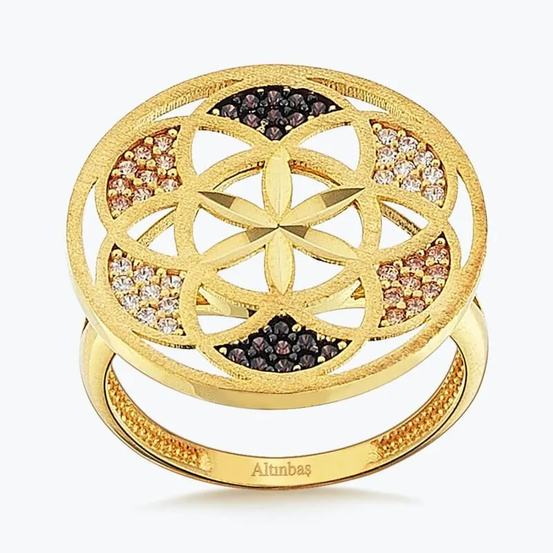 22K Flower of Life Gold Ring