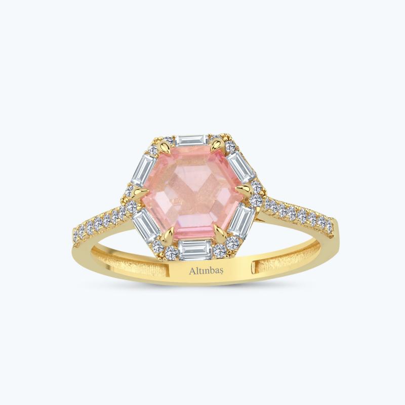Pembe Taşlı Altın Yüzük