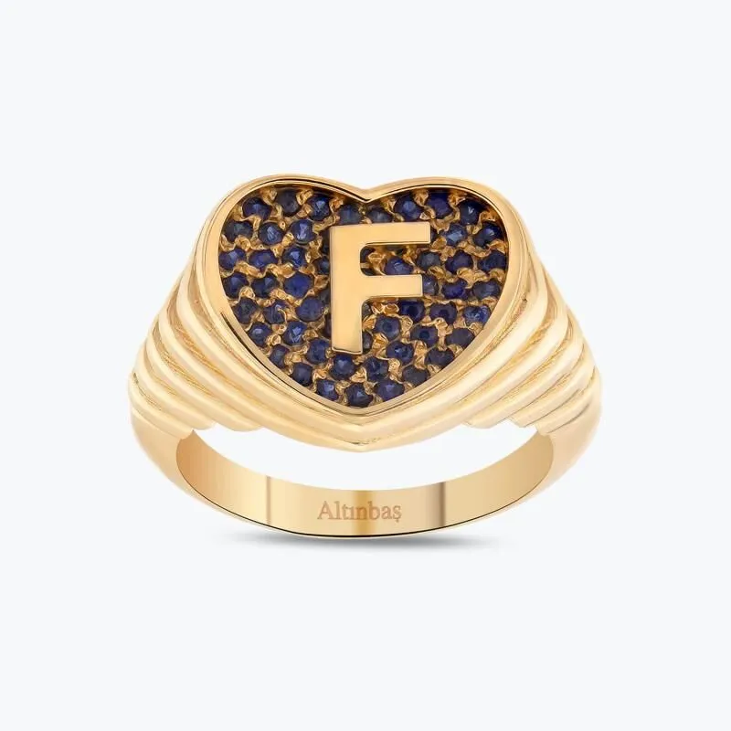 Marin Letter F Heart Gold Ring