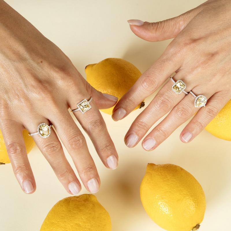 Pırlantalı Sarı Kuvars Yüzük